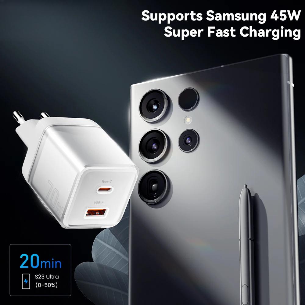 70W GaN Ladegerät PD Laden USB Typ C Ladegerät Unterstützt PD QC PPS Tragbares Schnellladegerät Für iPhone 15 14 13 Laptop-Ladegerät