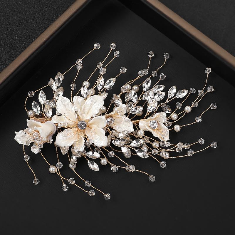 Light Luxury Wedding Hairpins Side Clips Fairy Flower Headpieces Shiny Crystal Beads Hairclips Bride Party Hair Styling Jewelry