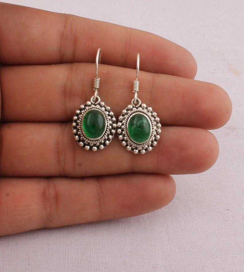 Solid 925 Sterling Silver Earring Green onyx Earring handmade Jewelry Boho Earrings gift For Her