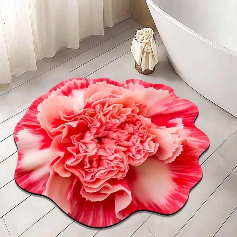 3D Floral Floor Mats Bathroom Non Slip Floor Mats Living Room and Bedroom Dirt Resistant Carpets