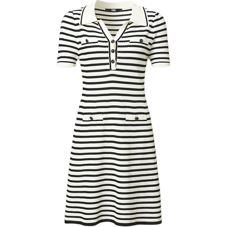 Karl Lagerfeld Trendy Party Date Light Luxury Striped Mid-Length Short Sleeve Dress Women dresses M22L5219