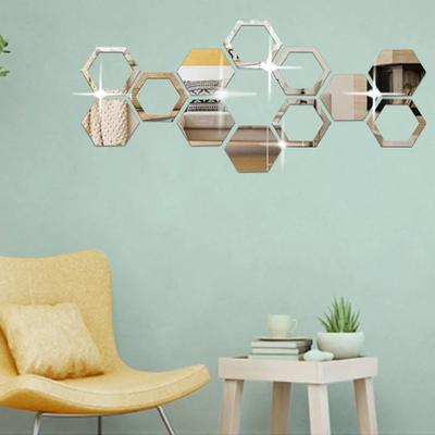 12pcs Hollow Hexagon 3D Mirror Wall Sticker Home Decor Multi-color DIY Mirror Decor Stickers Art Wall Decoration Stickers