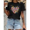 European Size Women'S Colorful Heart Print T-Shirt | Full-Season Comfortable Medium Stretch Fabric, Casual Crew Neck