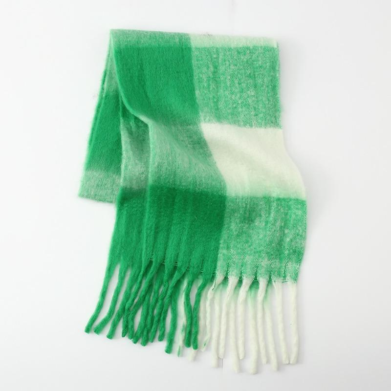 Autumn and Winter Mohair Thick Beard High-end Women's Scarf Multi-color Plaid Warm Versatile Scarf Shawl Retro