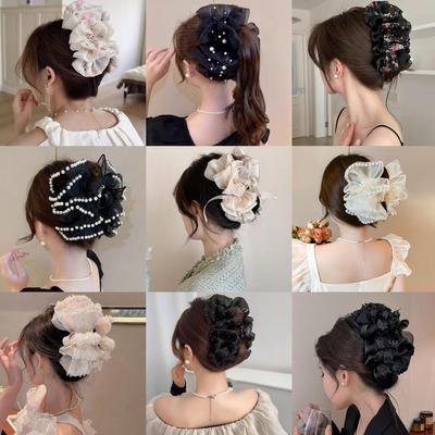 High-End Women's Cloud Bubble Updo Bow Hair Clip – Large Shark Claw Accessory