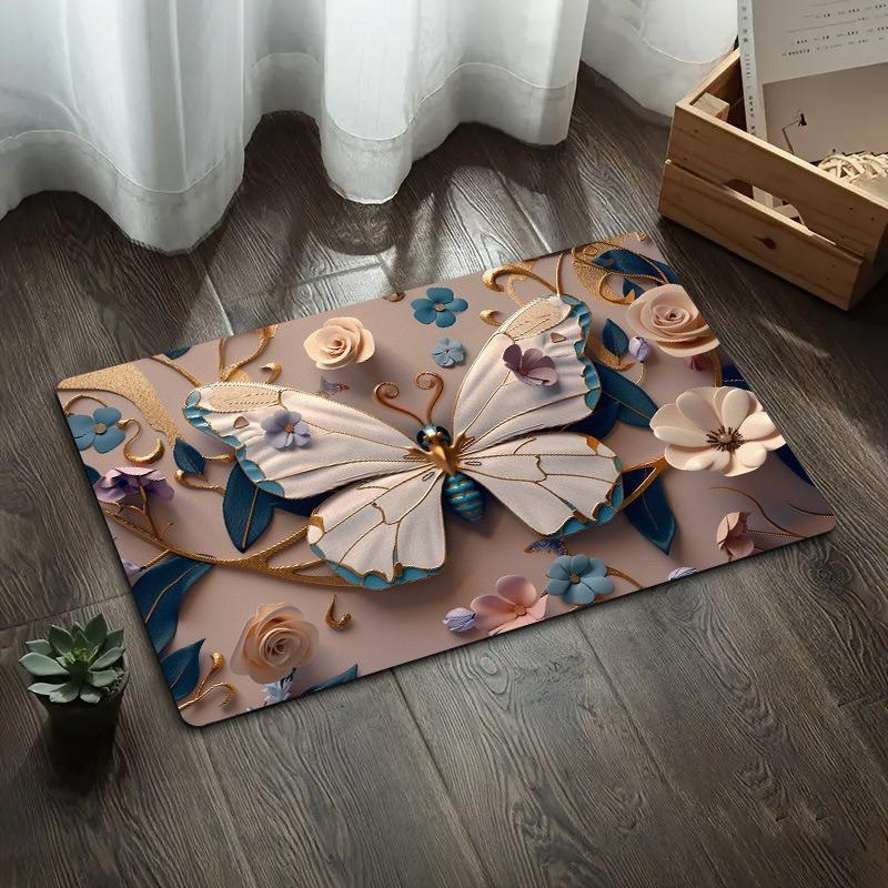 3D Butterfly Diatomite Floor Mat Bathroom Absorbent Non Slip Mat For Bathroom Door Entrance Quick Dry Feet Rug