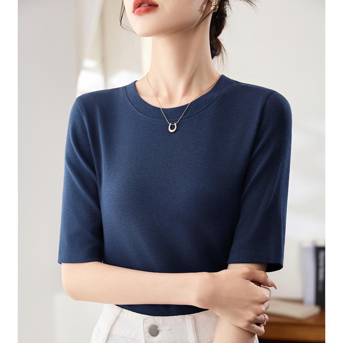 

Modal cotton round neck medium-sleeved women s half-sleeved inner bottoming shirt early autumn new five-quarter-sleeved outer top M тёмно-синий