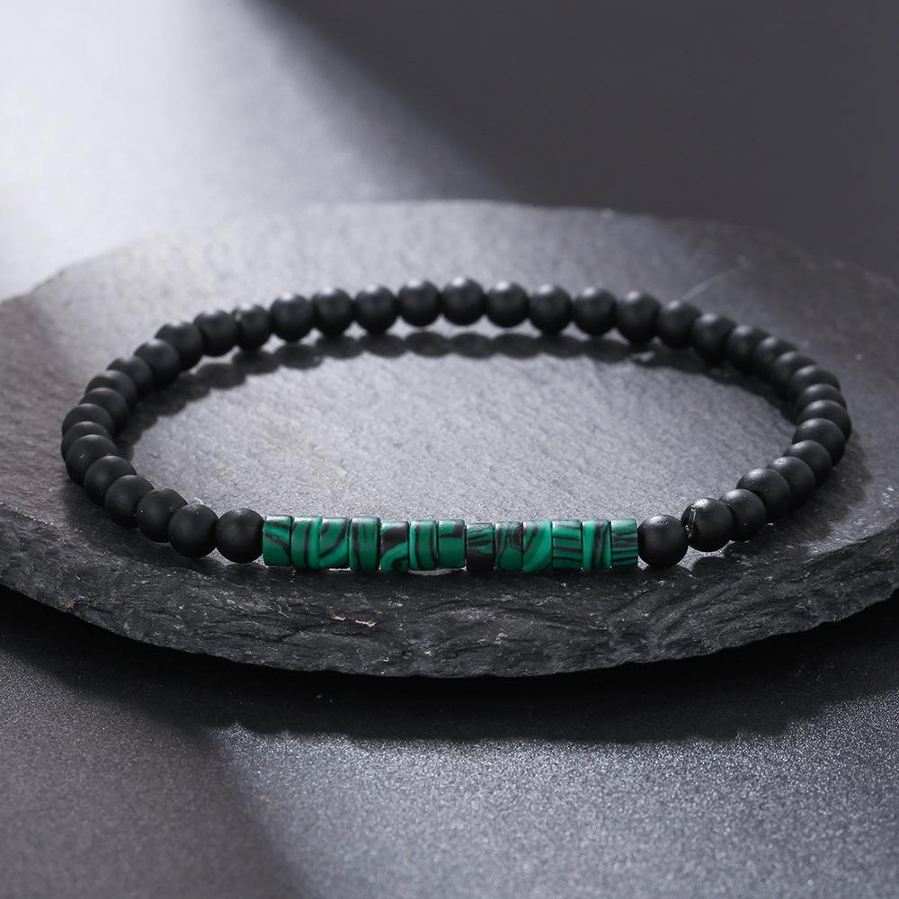 Trendy Turquoise Beaded Men's Bracelet with Black Onyx and Alloy