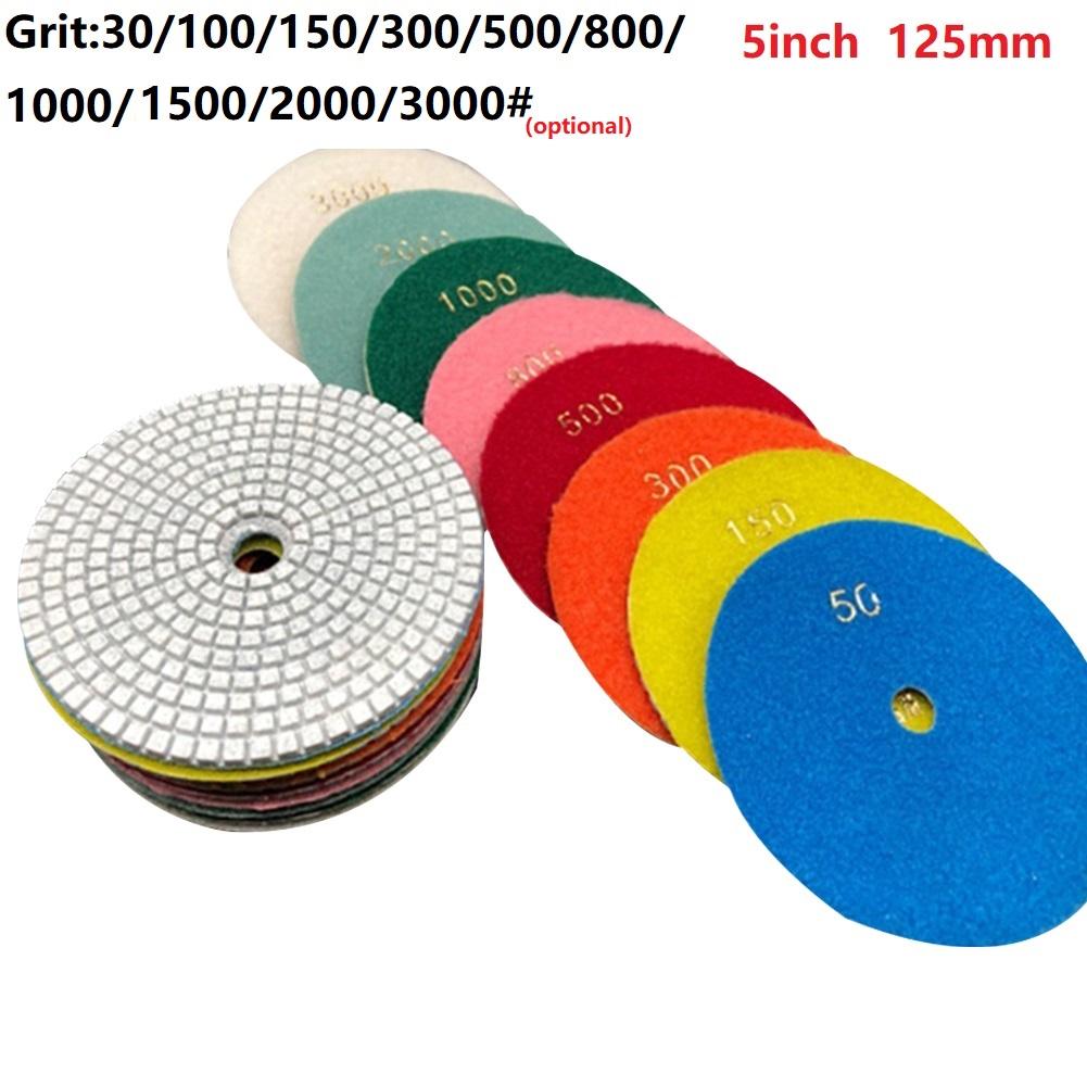 5" 125mm Dry/Wet Diamond Polishing Pads Flexible Grinding Discs For Granite Marble Stone 30/100/150/300/500/800/1000grits