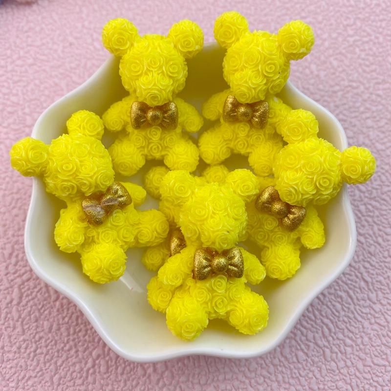 8Pcs New Valentine's Day Rose Petal Bow Tie Bear Flat Back Cartoon Scrapbook Figurine DIY Bow Decor Accessories Crafts