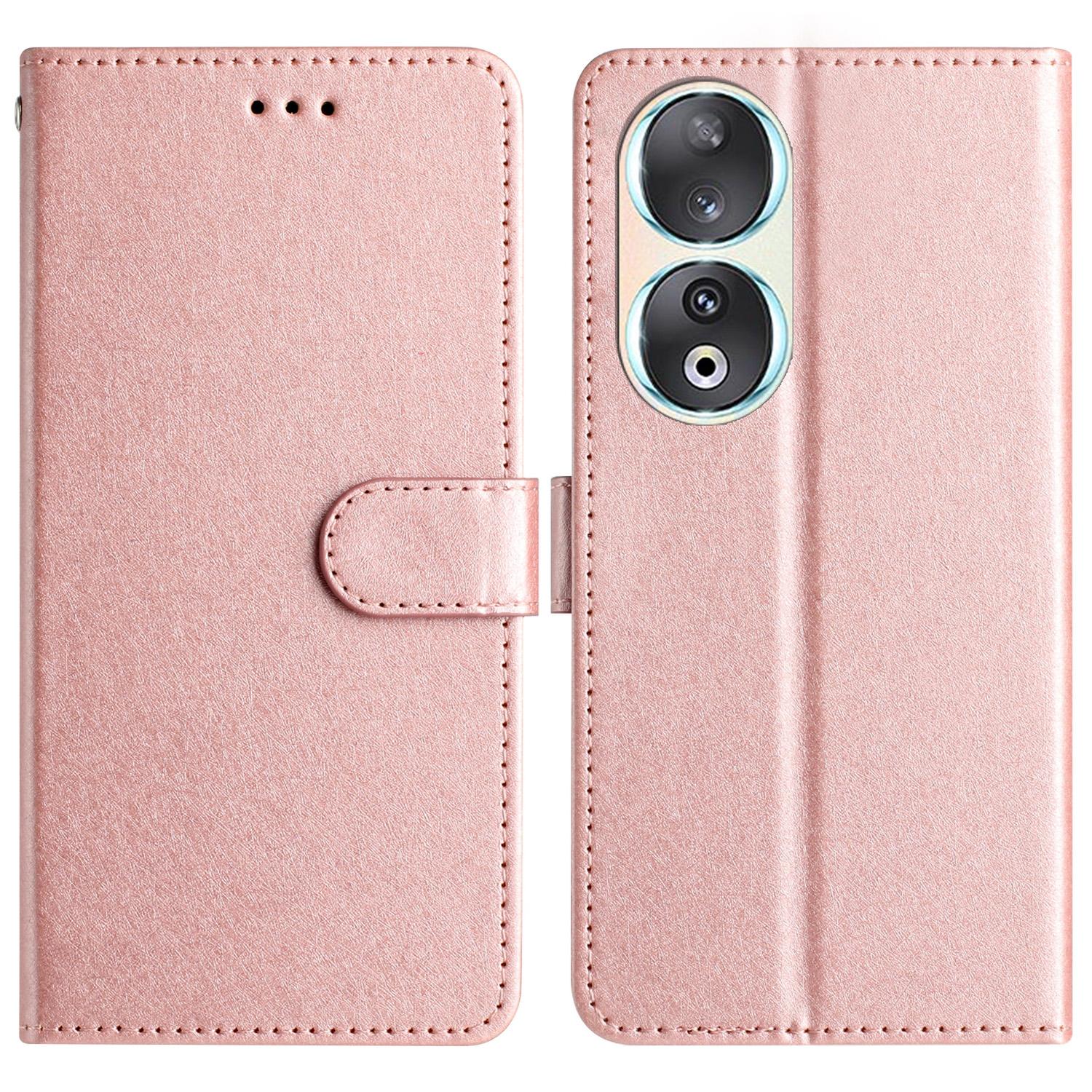 

For Honor 90 Cell Phone Case Silk Texture Shockproof Leather Cover with Wallet Rose Gold