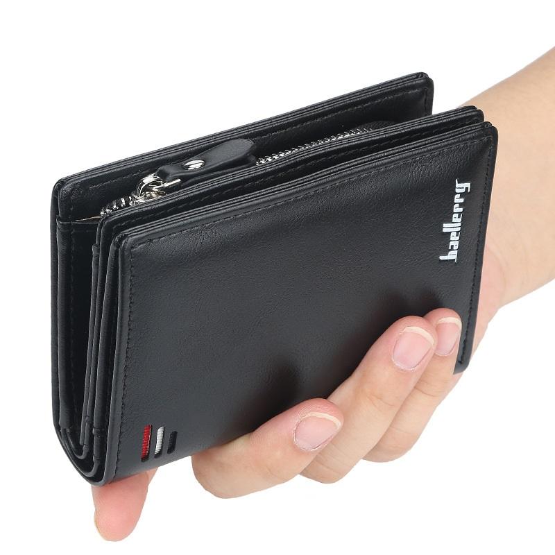 Men Pu Genuine Leather Short Wallet With Zipper Coin Pocket Vintage Big Capacity Male Short Money Purse Card Mount New