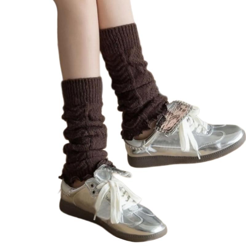 Fashionable Twist Cable Knit Footless Middle Calf Socks Pleated Ruched Ruffled Leg Warmers Boot Toppers Covers for Women
