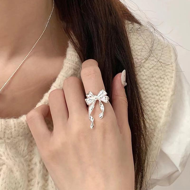 Foxanry Copper Color Tassel Bowknot Rings For Women Girls Korean Fashion Creative Simple Sweet Elegant Anniversary Jewelry Gifts