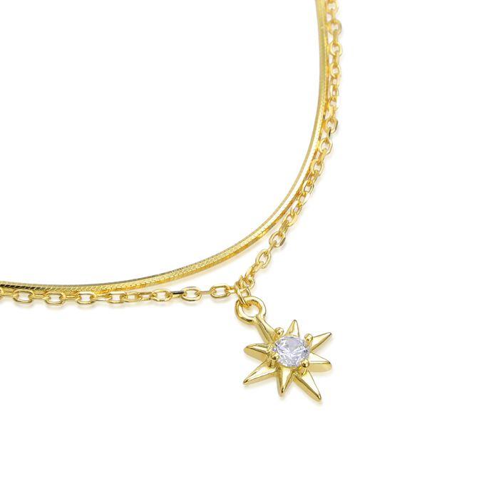 Collier Luxenter En Argent 925 Avec Zircon Brillant Fini or Jaune 18K - Lialt