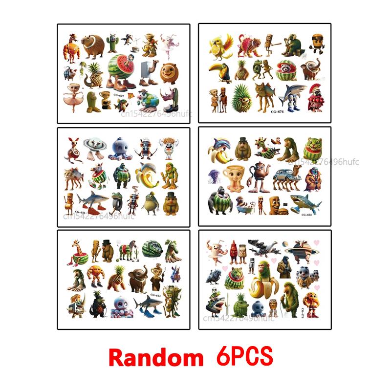 6/3/1Pcs Tung Tung Sahur Abstract Animal Tattoo Stickers Italian Brainrot Funny Temporary Tattoo Body Art Tattoo Stickers Toys