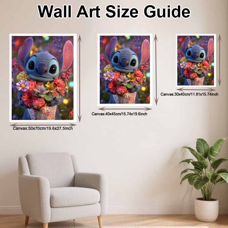 Disney Stitch Flowers Diamond Painting Kit 5D DIY, Suitable for Beginners and Craft Lovers, Interior Space Decoration