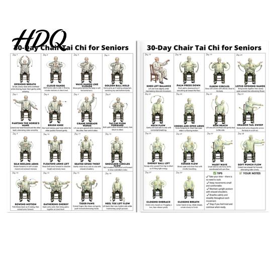 Tai Chi Poster for Seniors 2Pcs Chair Workout Posters Seated Exercises Chart 30-Day Strength Building Guide Beginners Home Gym Decor