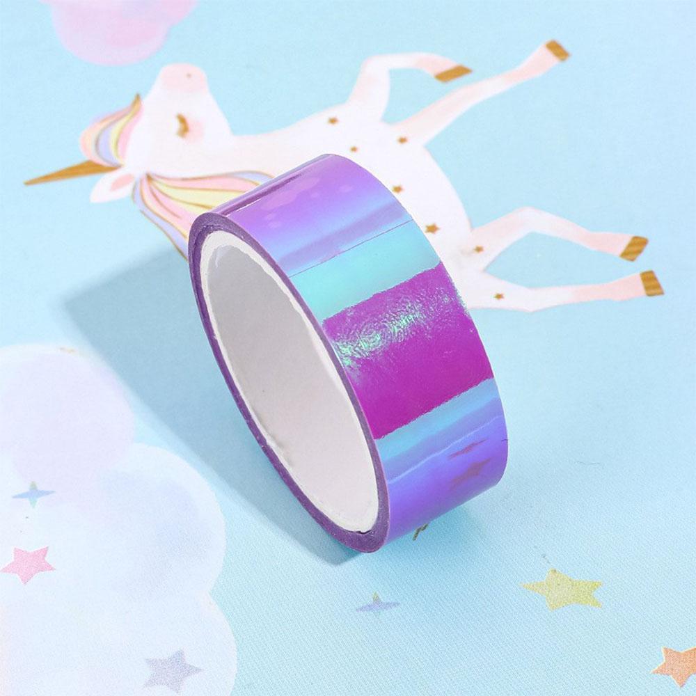 Holographic Sparkle Washi Paper Tape Graphic Waterproof Rainbow Adhesive Tapes DIY Scrapbooking Mirror Wrapping School Supplies фиолетовый