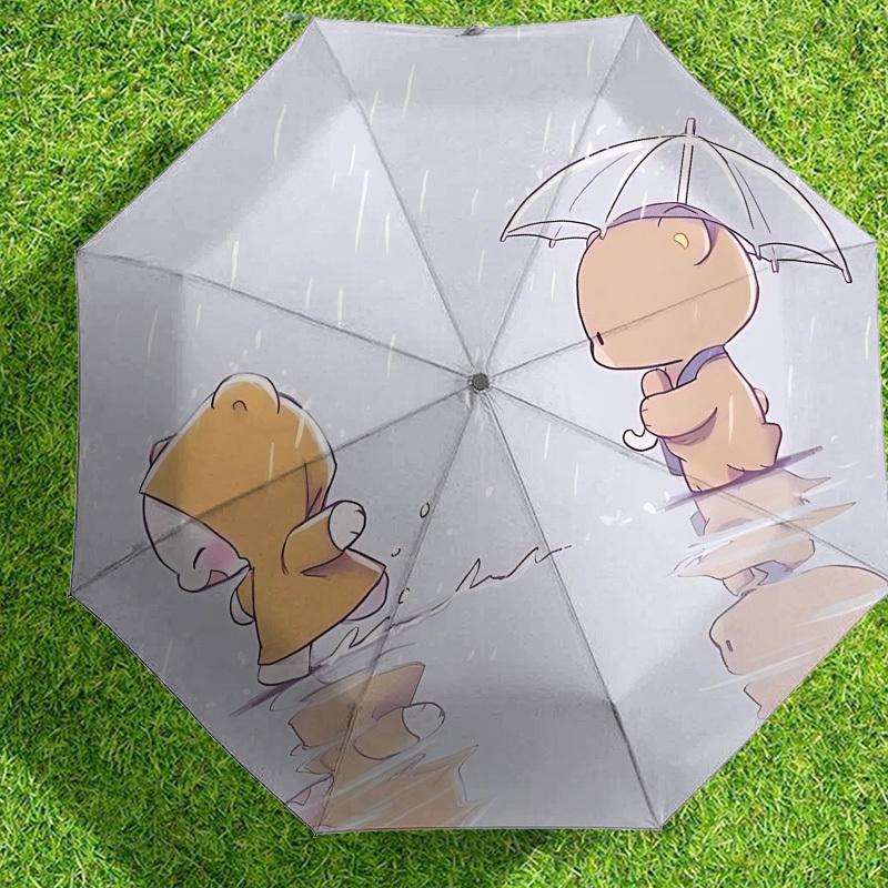 1pc Rainy Day Friends Automatic Folding Umbrella 8 Rib Iron Frame,  Suitable for Travel, Daily Use, Birthday, Women & Men Gift c1231056