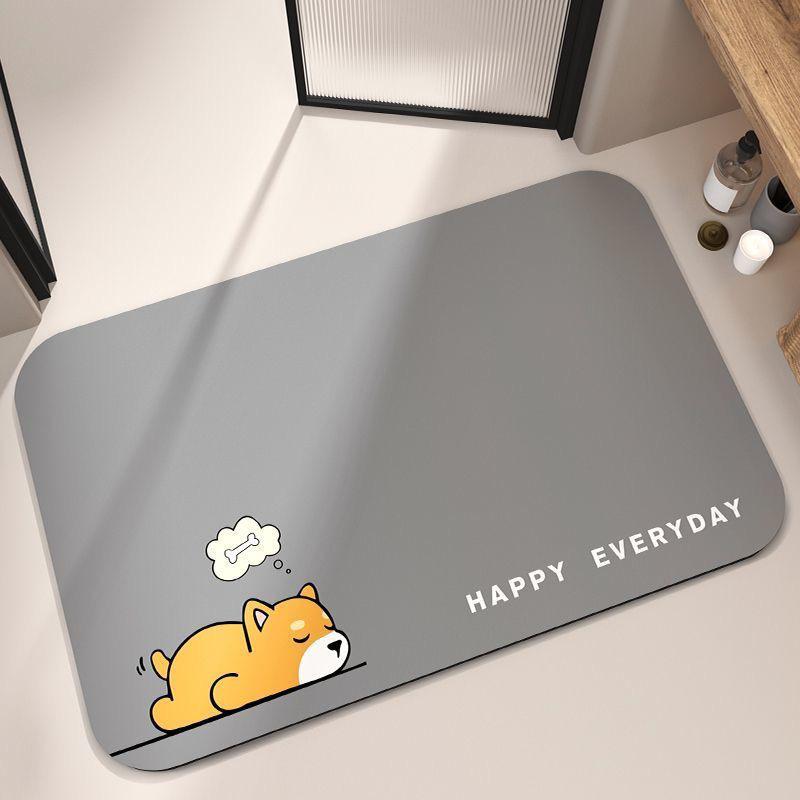 Diatom Mud Washable Bathroom Mat - Non-Slip, Water-Absorbent Cartoon Design for Sink, Toilet & Doorway 40x60 cm