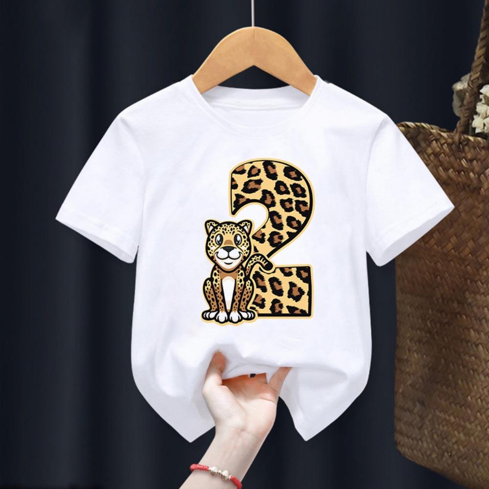 T-Shirt For Boys Funny Animal Leopard 1-10th Birthday Number Print Kids Clothes T Shirt Summer Boys Birthday Clothes Baby Tshirt