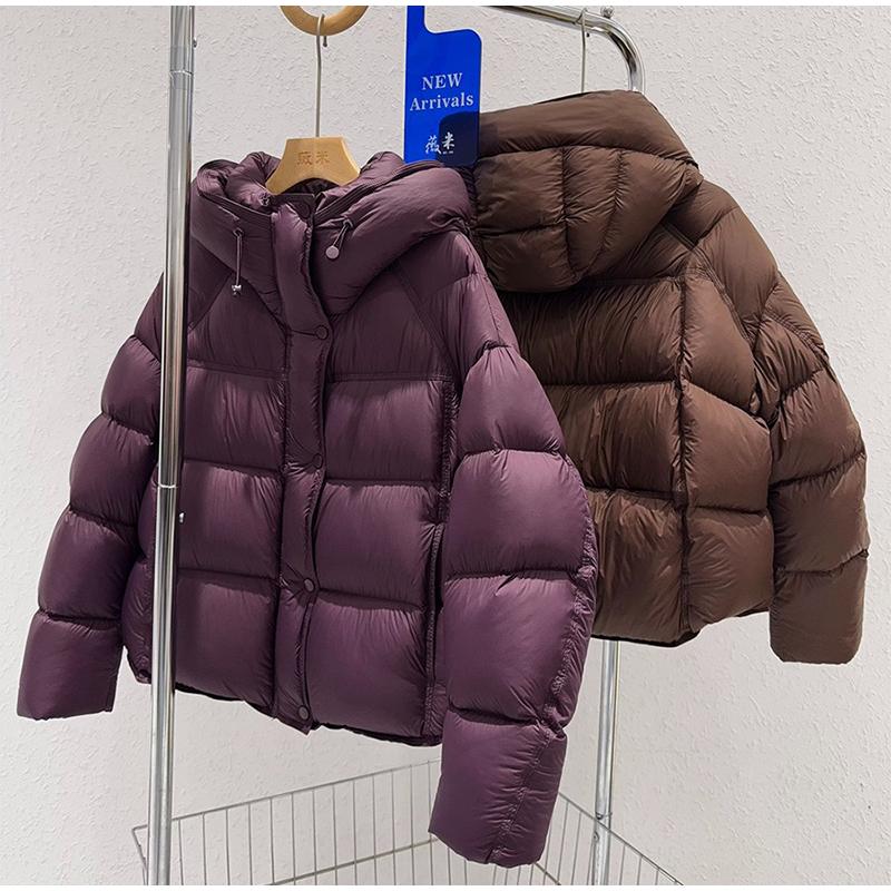 Kapuzen-Daunenjacke Damen Winter 2025 Neue Mode Grau Brotjacke Lässige Kurze Steppjacke