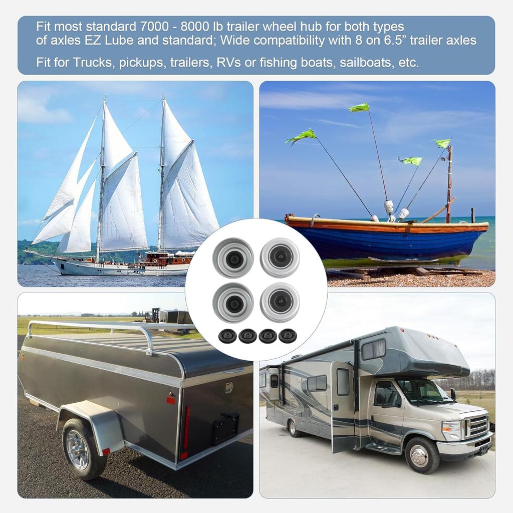 4pcs 2.72" Trailer Axle Wheel Hub and Bearing Dust Cap with Extra 4 Rubber Plugs for Most 7000-8000 lb Wheel Hubs Trailer Dexter EZ Lube Camper RV