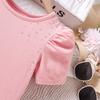 8-12Y Children's Casual Suit Girls Spring and Summer Girl Trousers Set New Bubble T-shirt + Shorts Set 2pcs