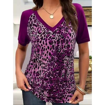 T-shirt Pullover Casual da Donna Taglie Forti con Scollo a V a Manica Corta, Stampa Animalier 3D, Scelta Migliore per l'Estate