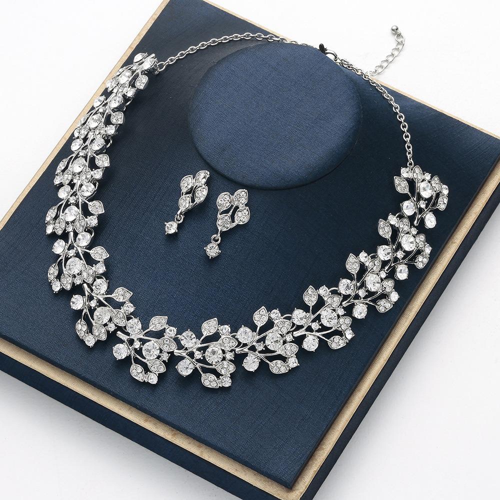 Hot Sale New European and American Wedding Rhinestone Necklace Earrings Two-piece Jewelry Set Stage Accessories