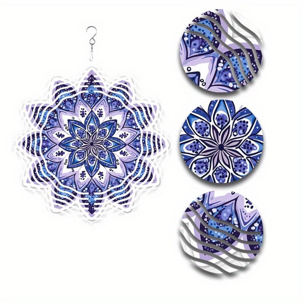 Blue Purple Mandala Wind Chime 10 Inch Metal Outdoor Garden Decor Hanging for All Seasons Vibrant Floral Design Detailed Craftsmanship Garden Art