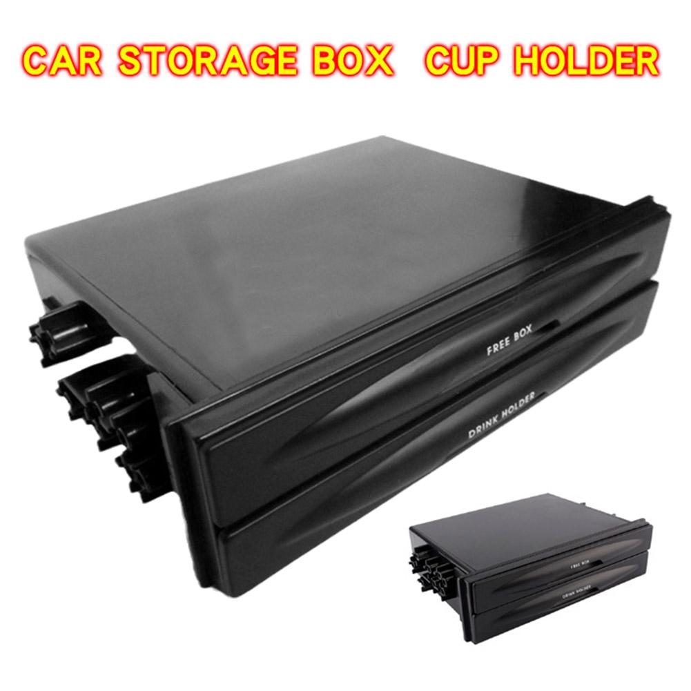 Car Universal Double/Single Din Radio Pocket Kit Drink Holder Storage Storage Cup Double Box Layer Box Multi-purpose Drawer I3P2