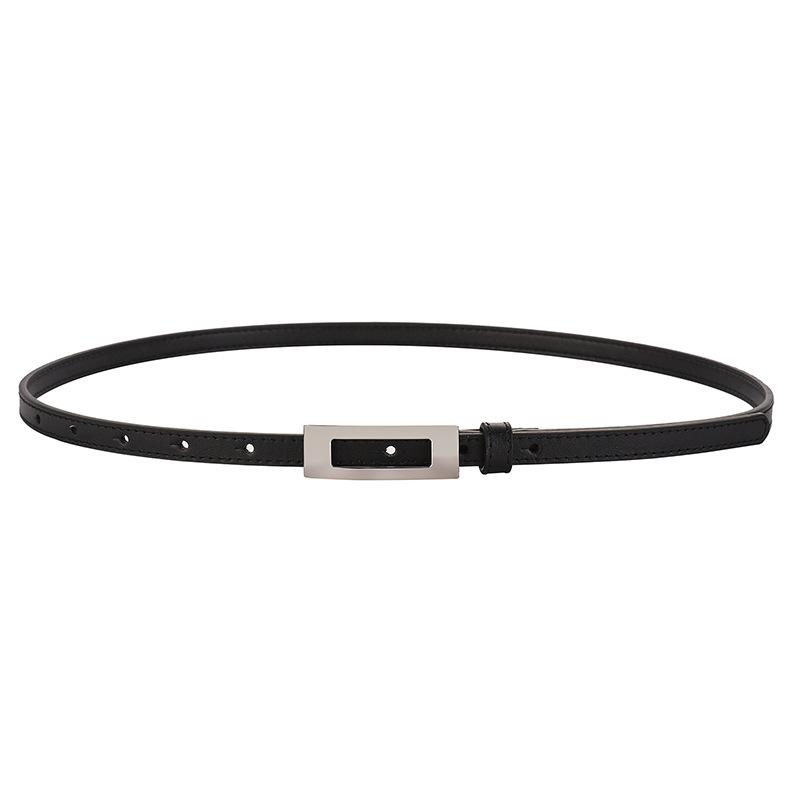 

Silver buckle women s top grain leather skinny belt - versatile genuine leather belt for dress pants and dresses чёрный