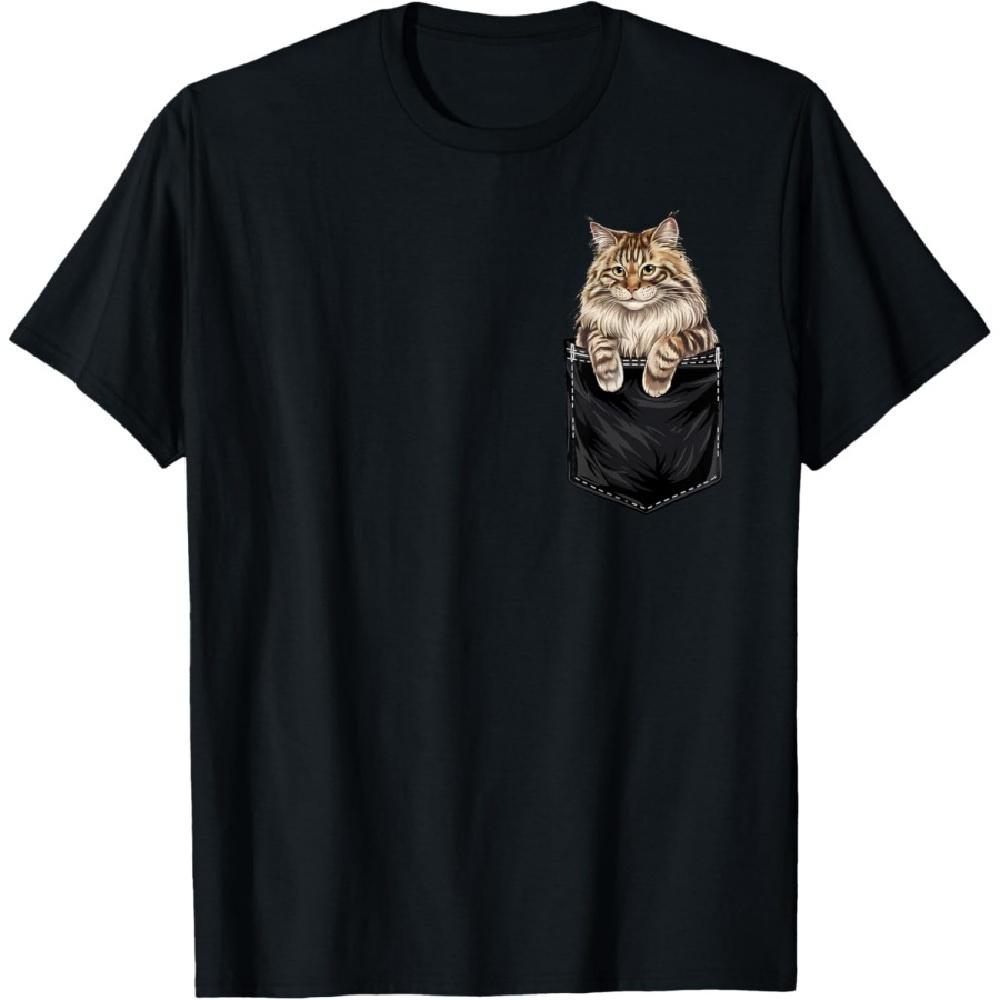 

Funny Maine Coon Cat In Pocket Animal Cute Women Men T-Shirt XXXXXL чёрный
