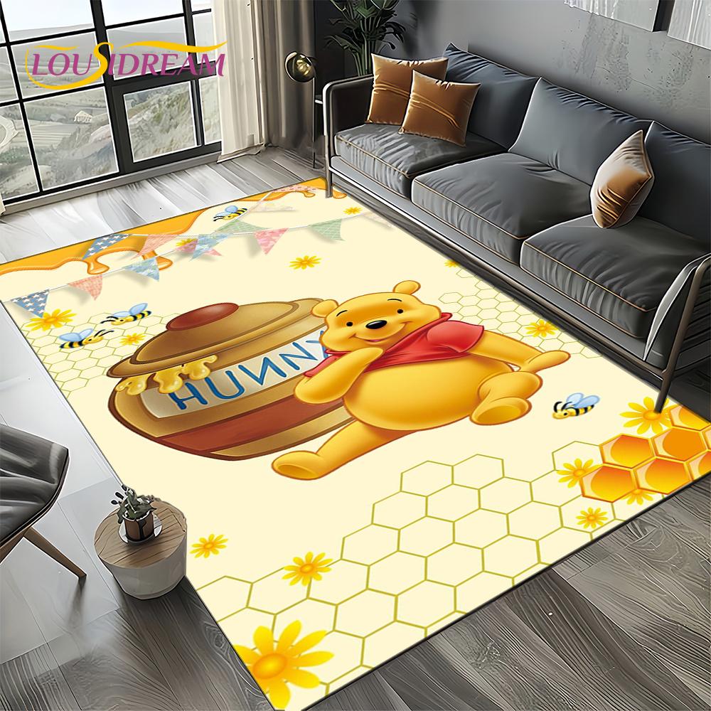 Tappeto Tappetino Decorativo Tappeto Cartoon Orso Winnie Pooh Carino 3D per Camera da Letto Soggiorno Casa Divano, Gioco Bambino Decorazione Grande Tappetino Pavimento Regalo