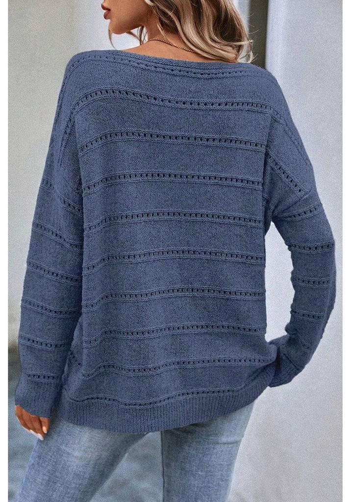 Autumn/Winter 2025 Women's Solid Color Hollow Out Drop Shoulder Sweater - Casual Loose Pullover Knitwear