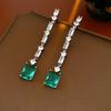 Shiny Emerald Color Dangle Earrings Women's Long Tassel Thin Square Zircon Pendnt Earrings Temperament Earrings Retro Jewelry K