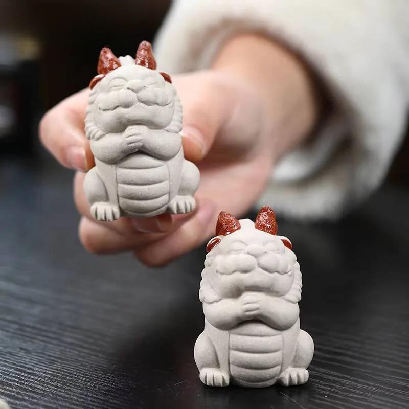 Boutique Small White Dragon Purple Clay Tea Pet Creative Lucky Model Figurine Household Tea Statue Ceremony Teaware Gift
