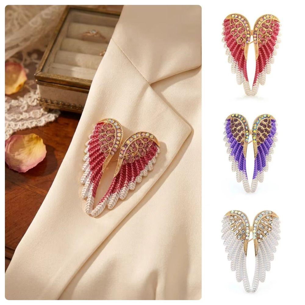 Sparkling Rhinestone Angel Wings Brooch Hand-Made Enamel Lapel Pin Brooch Elegant Brooch Pin Women