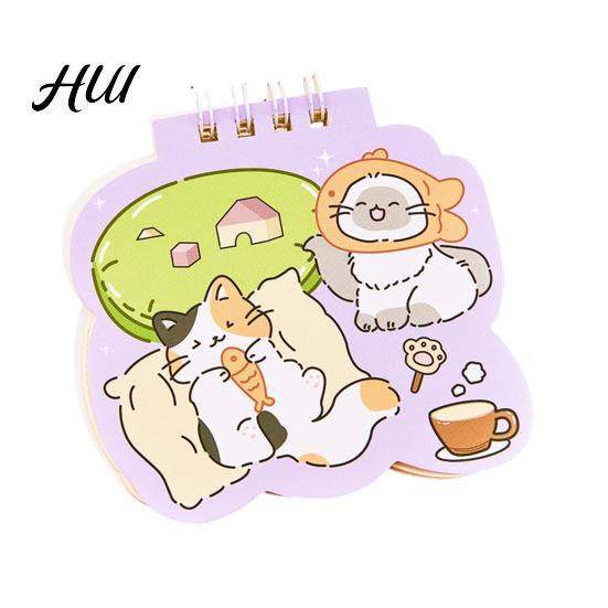 Thickened Inner Pages Journal Cat Mini Spiral Notebooks 3.6 X 3.8 Inch Top-Wire Bound Memo Pads, Travel Notebook Cartoon 50 Notepads, Kawaii