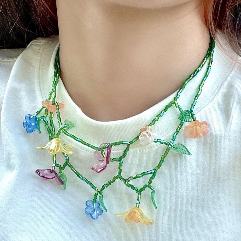 Versatile Beaded Flower Necklace Retro Earrings Jewelry Trendy Women's Necklace Dress Accessories