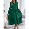 Vestido Camisa Largo Casual Holgado de Manga Larga con Cuello y Volantes para Otoño e Invierno
