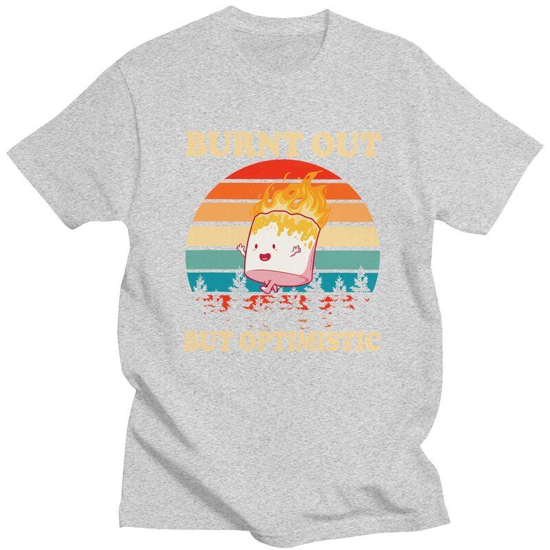 Male Burnt Out But Optimistic T Shirt Streetwear Short Sleeves Cotton Retro Sunset Camping Tshirt Leisure Graphics Tee Tops
