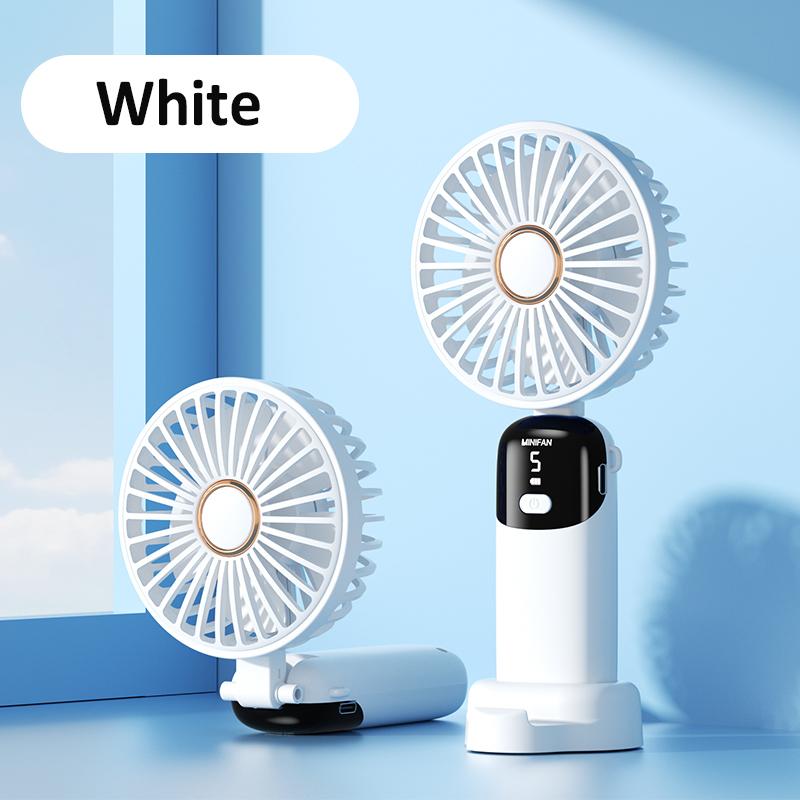 Handheld Fan Portable Neck Hanging Fan 5 Speed USB Rechargeable with Phone Stand and Display Screen Mini Foldable Fan for Travel