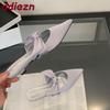 Fashion Fashion Butterfly-Knot Ladies Heeled Pumps Shoes Female Pointed Toe Low Heel Footwear Shallow Slides Shoes For Women Mules