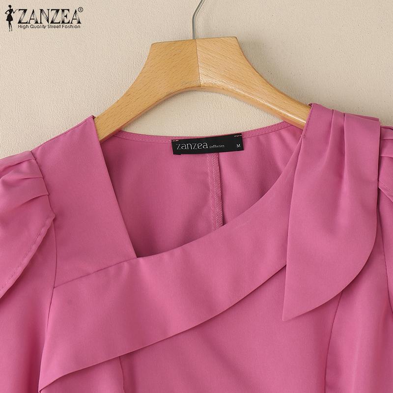 ZANZEA Bluză Casual de Vară cu Guler Pătrat și Mâneci Scurte pentru Femei