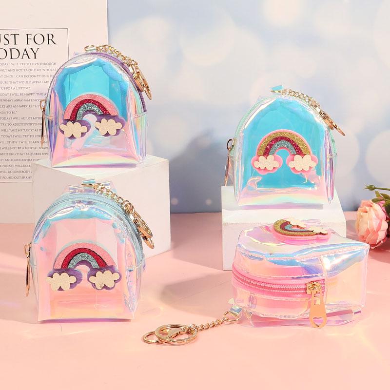 Creative Rainbow Laser Transparent Coin Purse: Sweet Lady Small Wallet, Key and Lipstick Holder, Earphone and Coin Pouch.