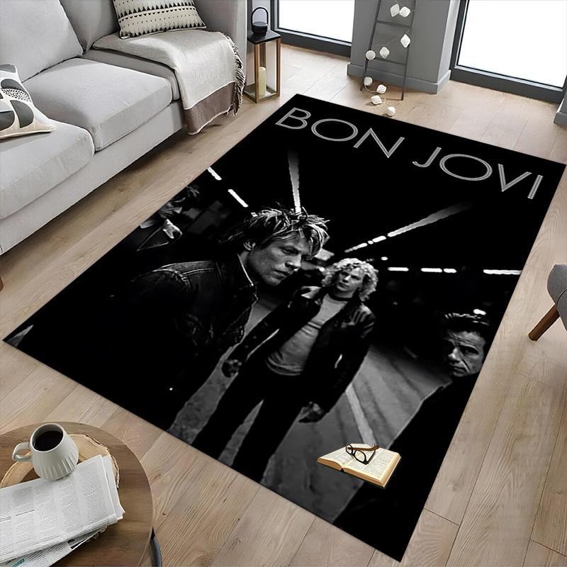 1pc Bon Jovi Home Office, Durable Polyester Floor Mat with Easy, Office Decor, Urban Style, Nonslip Backing, Highquality Fabric