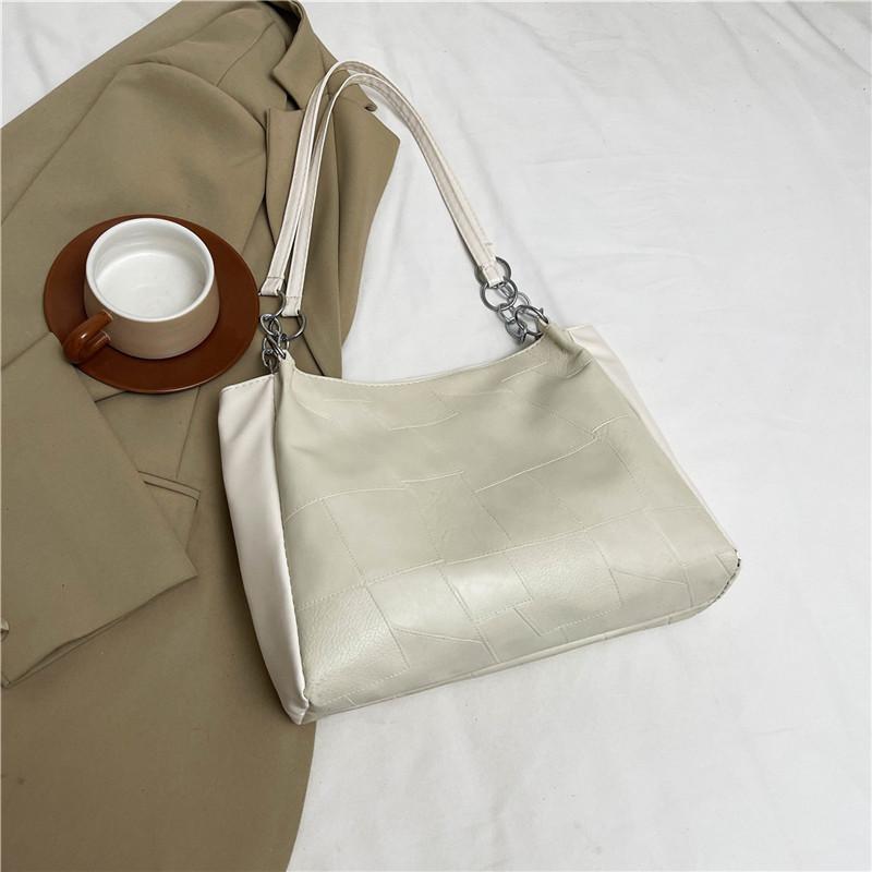 High-value Splicing Shoulder Tote Bag Women's 2025 Summer Lazy Wind Versatile Large-capacity Underarm Handbag